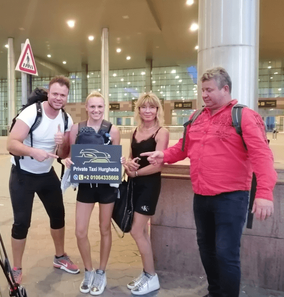 Happy customers with taxi service